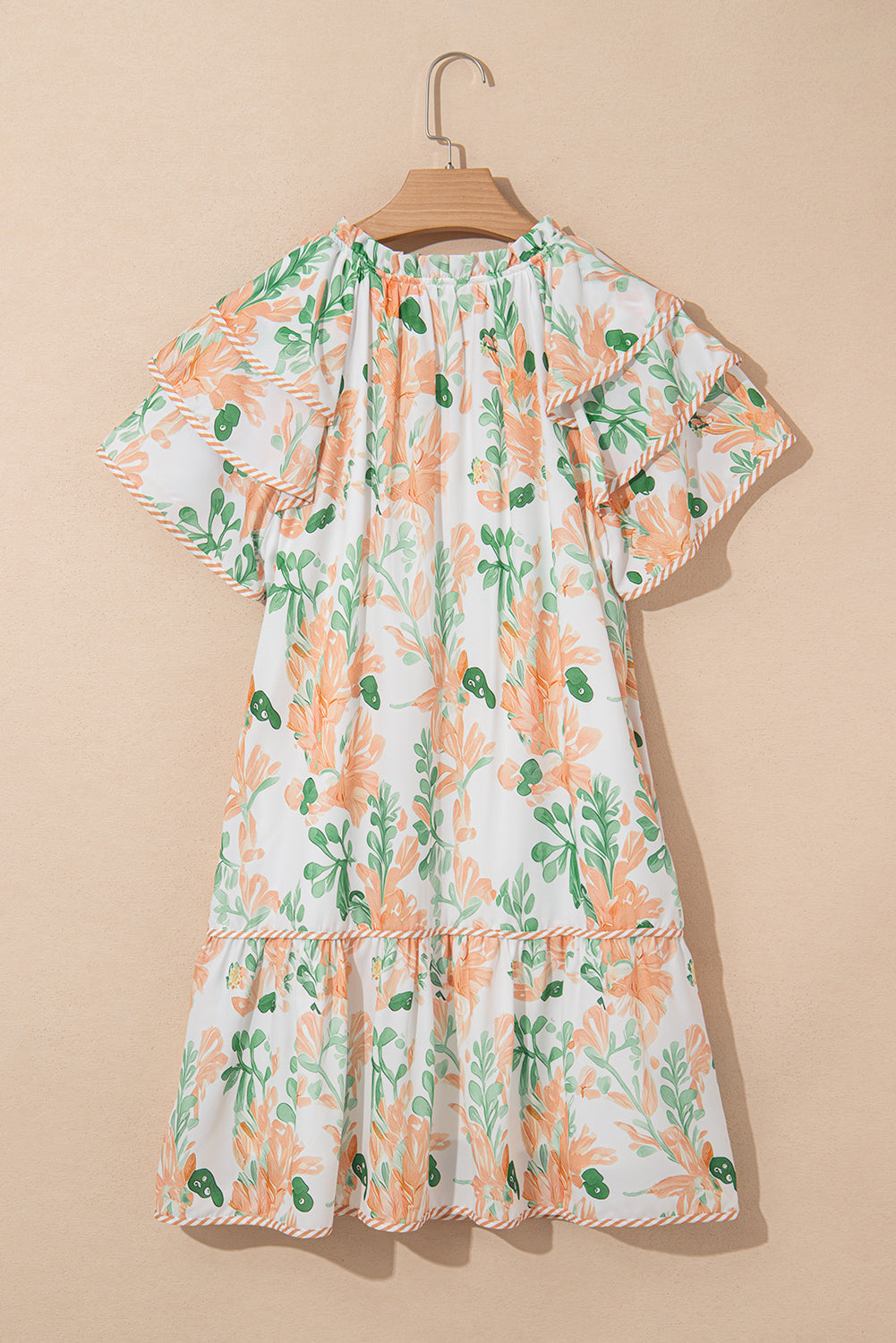 Pink Floral Contrast Edge Layered Short Sleeve Mini Dress