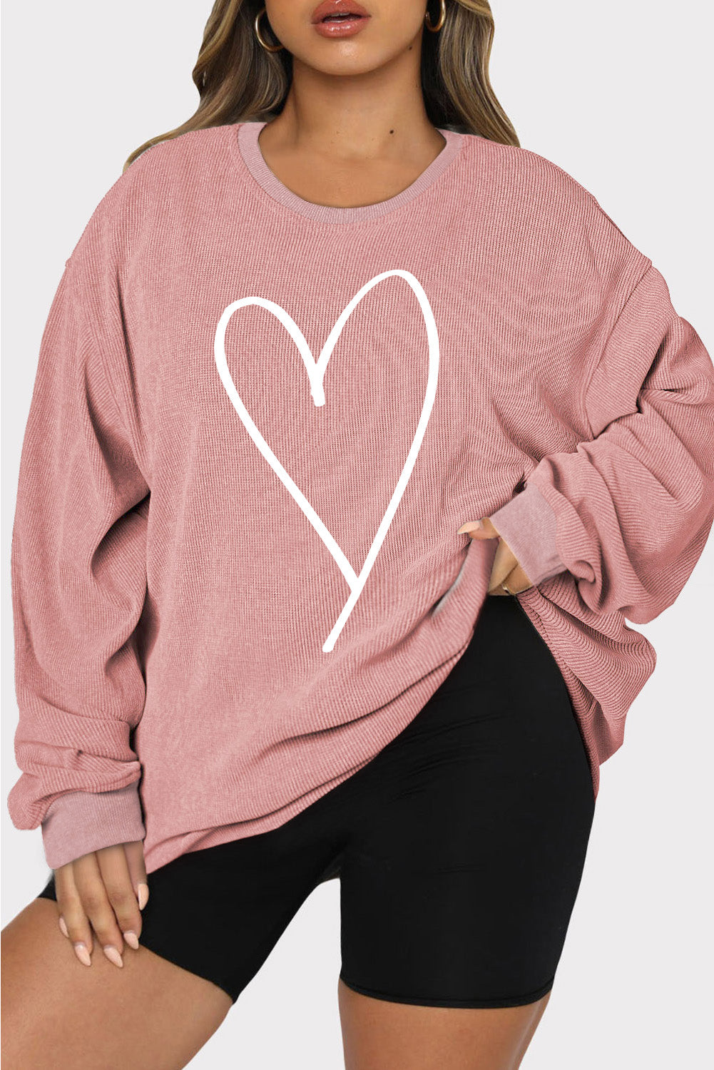 Ribbed Sweatshirt w/Heart Graphic (Curvy)