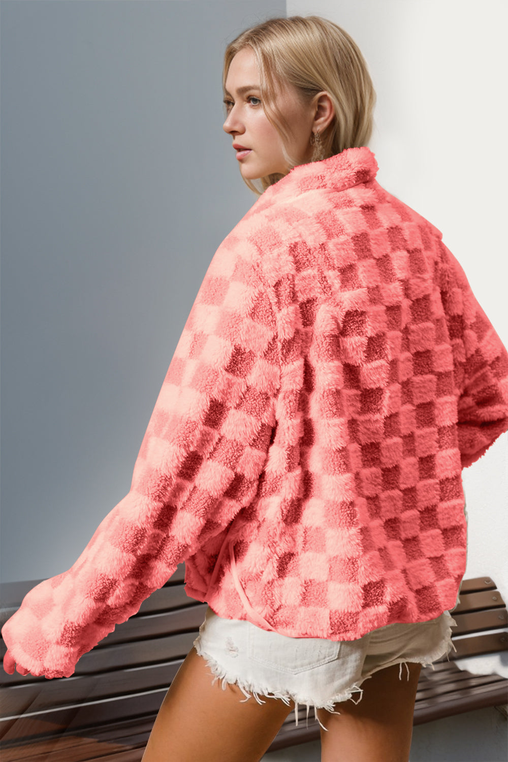Fuzzy Checkered Patterned Jacket