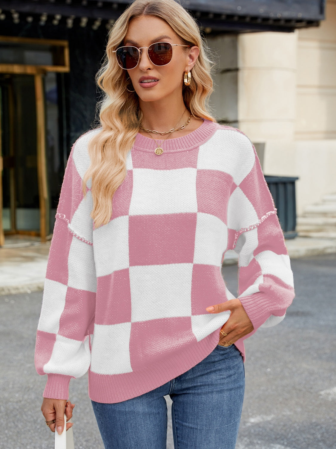 Checkered Reverse Stitch Sweater