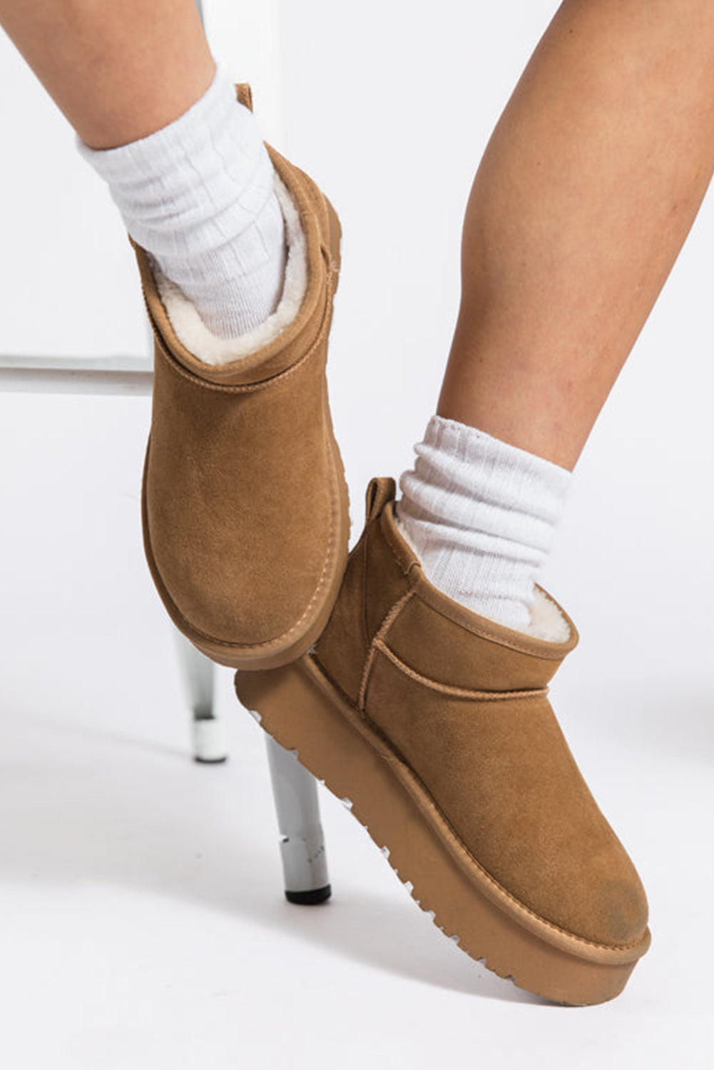Black Faux Fur Lined Suede Ankle Snow Boots