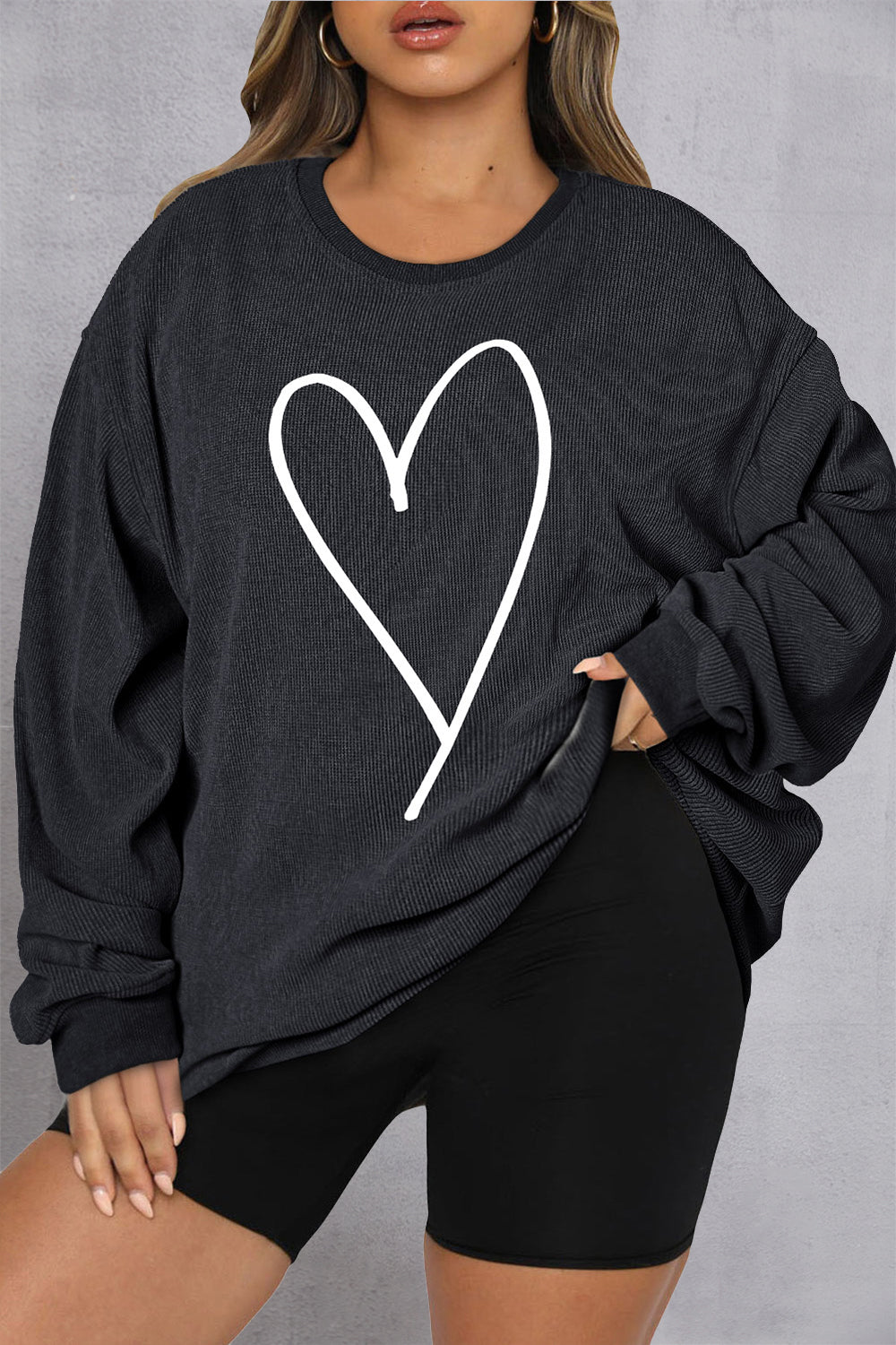 Ribbed Sweatshirt w/Heart Graphic (Curvy)