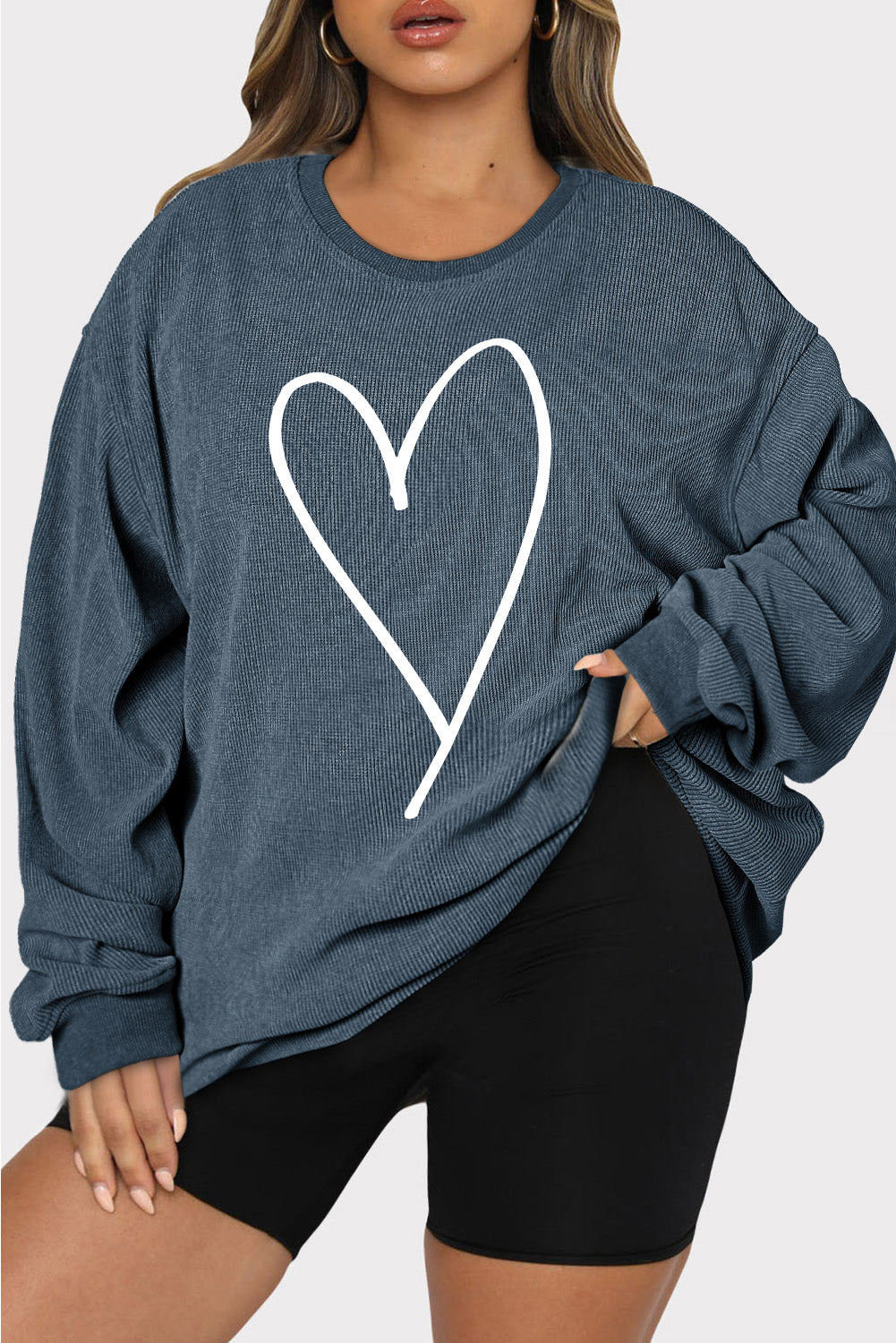 Ribbed Sweatshirt w/Heart Graphic (Curvy)