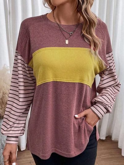 Striped Long Sleeve Slit Tee