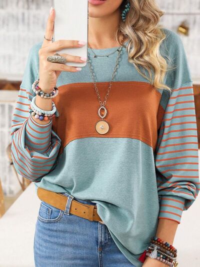 Striped Long Sleeve Slit Tee