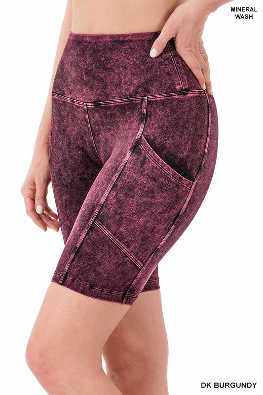 Zenana Mineral Wash Wide Waistband Pocket Leggings