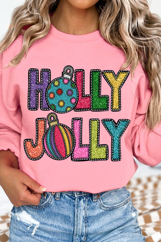 "HOLLY JOLLY" Festive Letter Graphic Sweatshirt