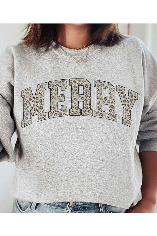 Leopard "MERRY" Graphic Sweatshirt