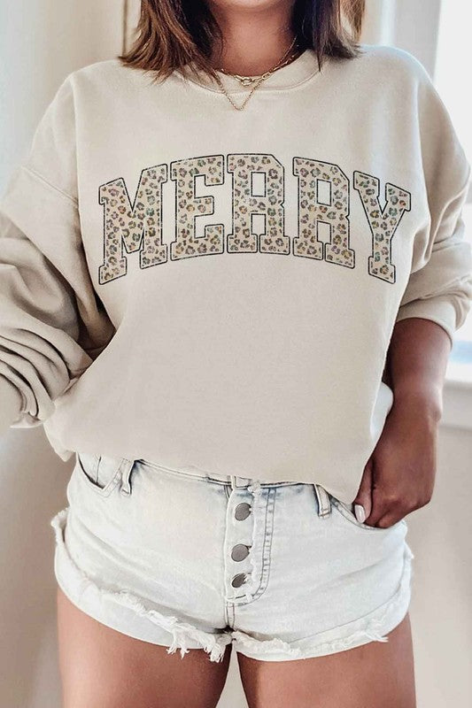 Leopard "MERRY" Graphic Sweatshirt