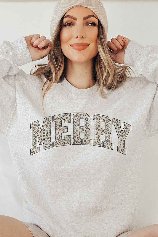 Leopard "MERRY" Graphic Sweatshirt