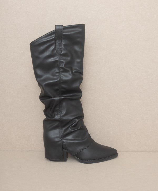 The Thea Fold Over Slit Jean Boots (Khaki/Black)