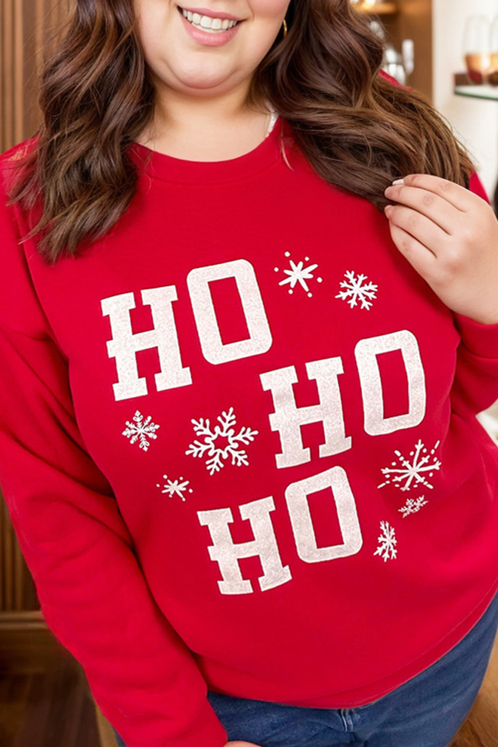 "Ho Ho Ho" Graphic Holiday Sweatshirt (Plus)