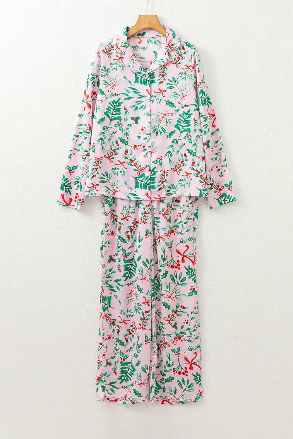 Christmas Berries Print Satin Pajama Set