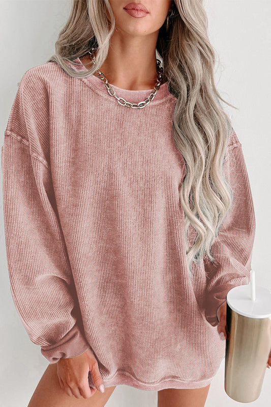 Ribbed Knit Pullover Sweatshirt