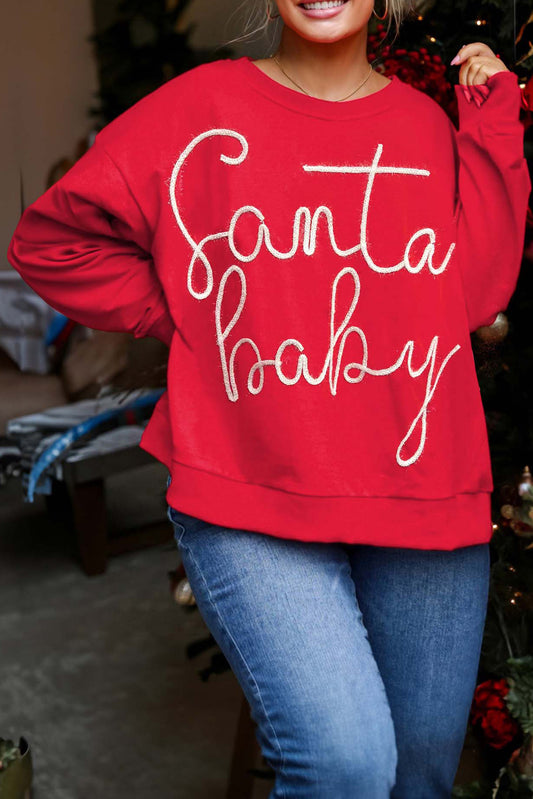 "Santa Baby" Tinsel Graphic Holiday Sweatshirt (Plus)