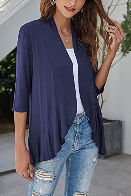 Open Front Three Quarter Sleeve Cardigan