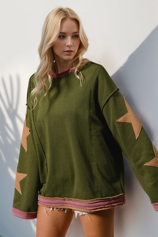 Double Take Star Patched Sweatshirt