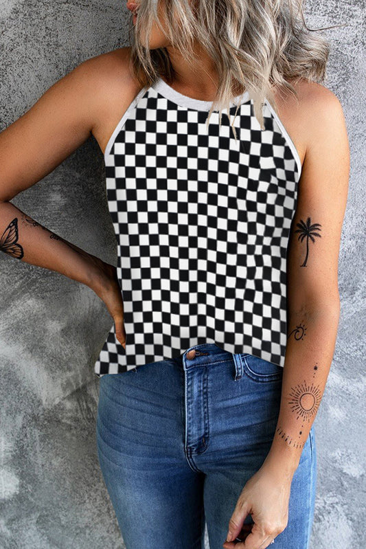 Grecian Neck Checkered Tank