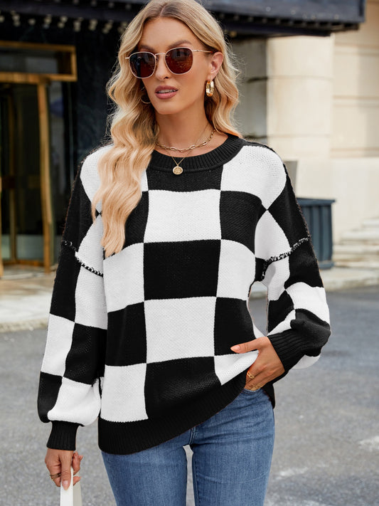 Checkered Reverse Stitch Sweater