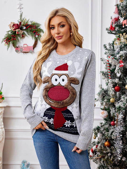 Fun Reindeer Holiday Graphic Long Sleeve Sweater