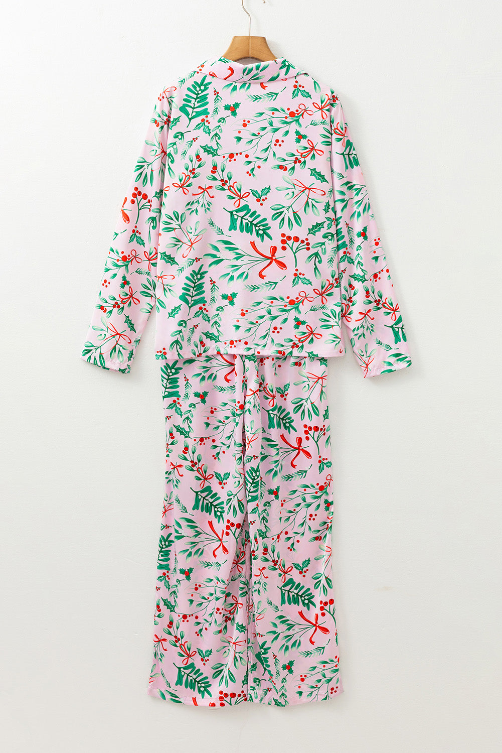 Christmas Berries Print Satin Pajama Set