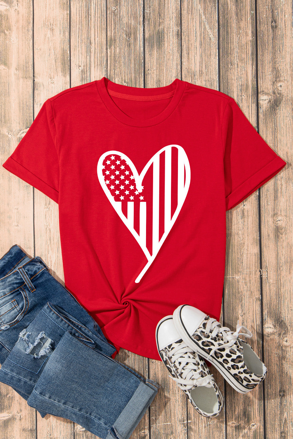 Heart American Flag Graphic Short Sleeve T-Shirt