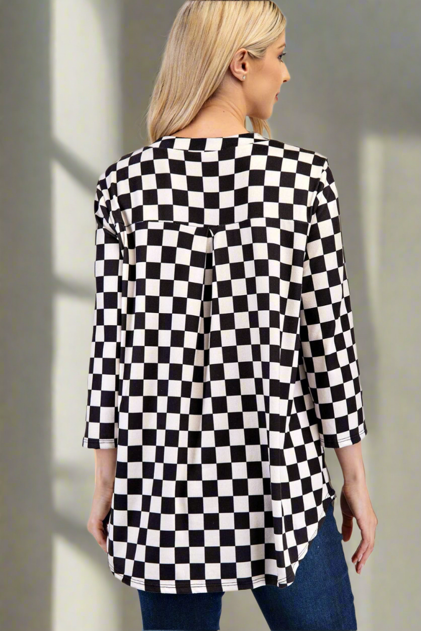 Celeste Curved Hem Checkered Blouse