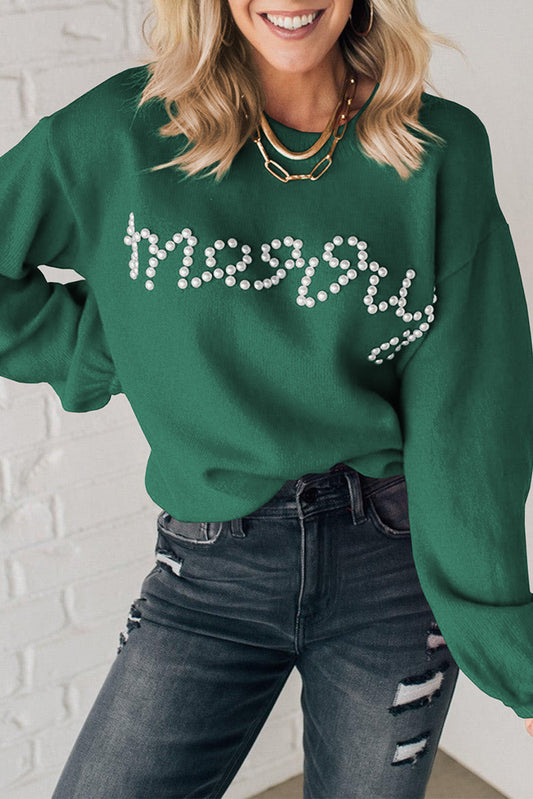 Pearl Beaded "Merry" Holiday Sweater