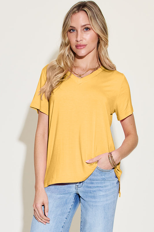 Basic Bae Bamboo V-Neck High-Low T-Shirt (S-3XL)