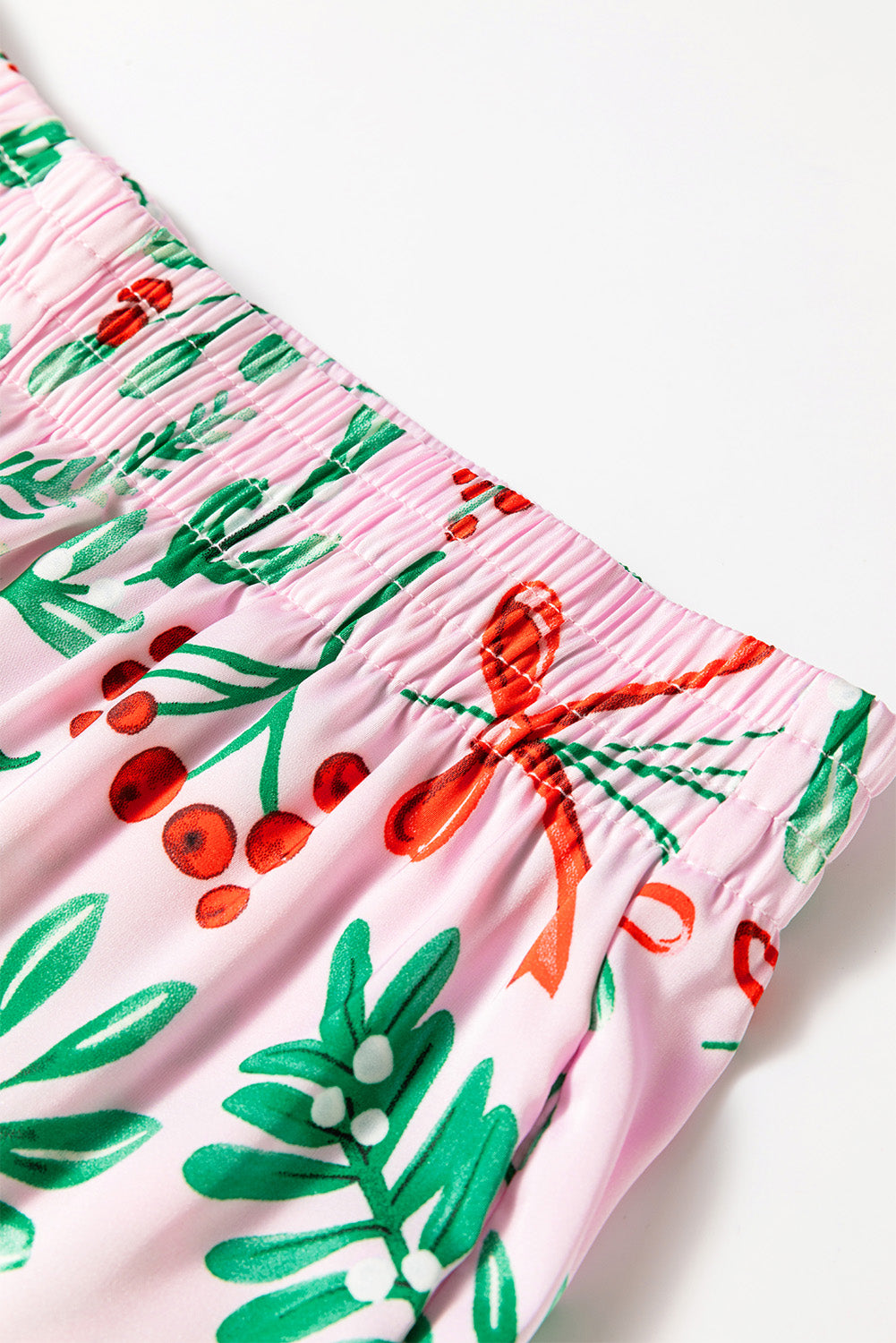 Christmas Berries Print Satin Pajama Set