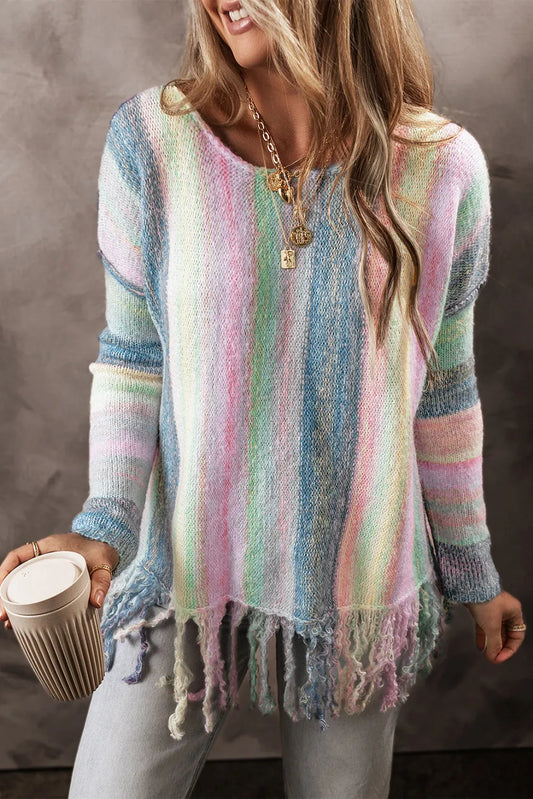 Color Block Fringe Bottom Sweater