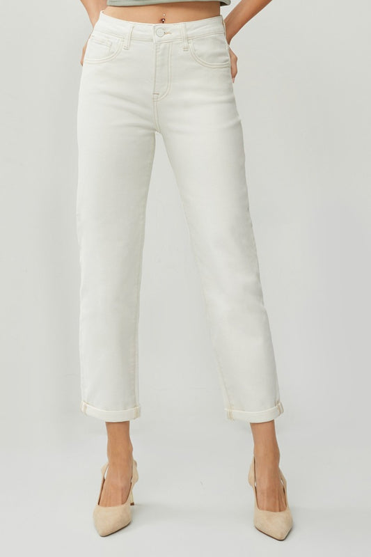 RISEN High Waist Rolled Hem Straight Jeans