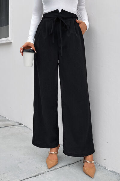 Hundredth High Waist Ruched Tie Front Wide Leg Pants