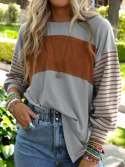 Striped Long Sleeve Slit Tee