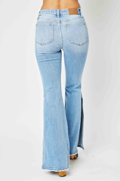 Judy Blue Raw Hem Slit Flare Jeans
